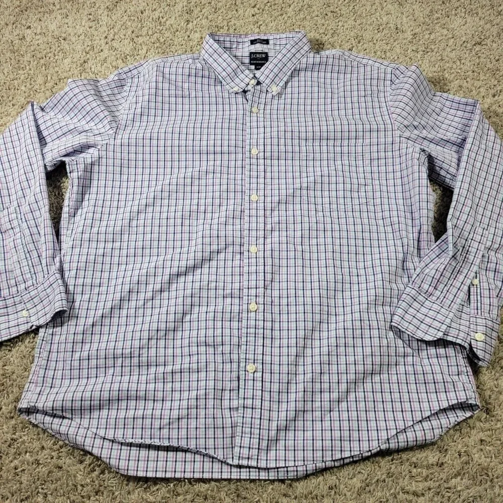 J. Crew Shirt Mens 2XL Plaid Performance Slim Fit Untucked Button Down Colorful